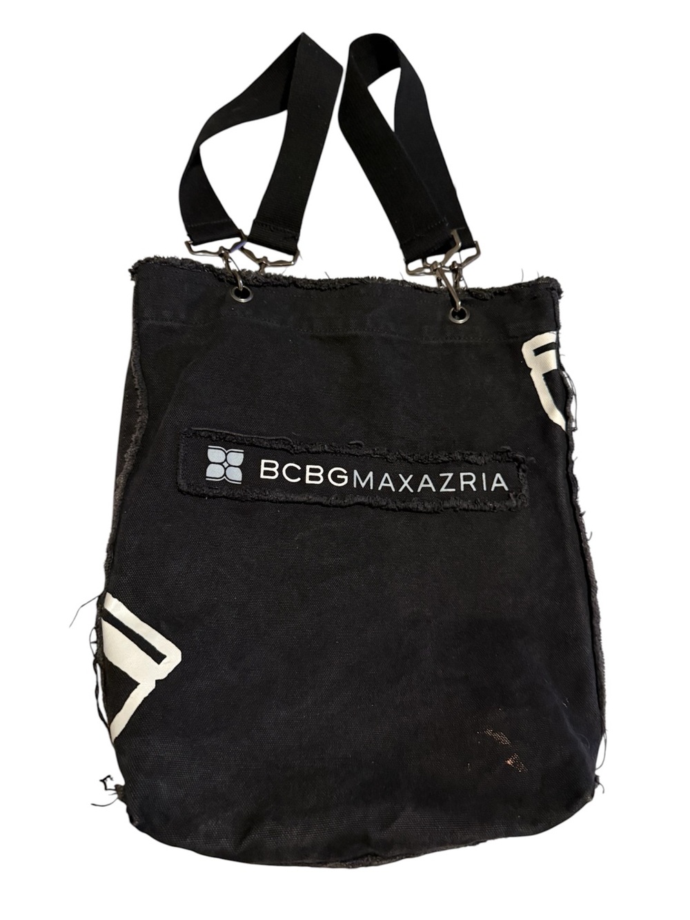 BCBGMaxAzria Black Canvas Tote with White Logo Accents